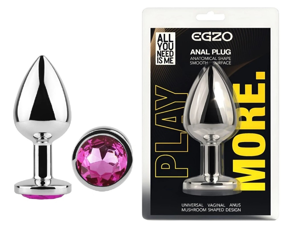 Анальная пробка EGZO Silver Round Plug S, круглая металлическая с розовым кристаллом - зображення 1